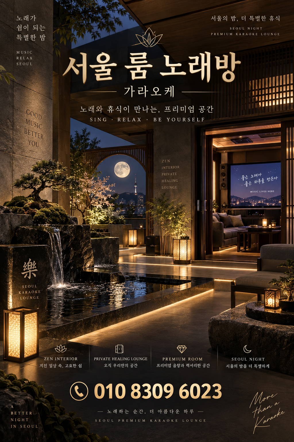 석촌동 가라오케 · 서울 룸 노래방 홍보 포스터, 정원과 달빛 라운지