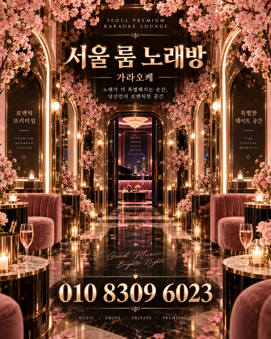 석촌동 가라오케 · 서울 룸 노래방 홍보 포스터, 체리블로섬 라운지